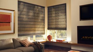 Living room with elegant Roman Shades on windows adding style and light control